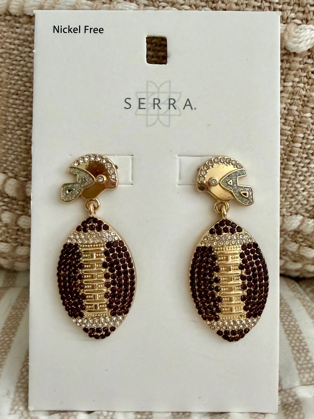 NWT Gold-tone with Clear & Brown Sparkle Drop Earrings